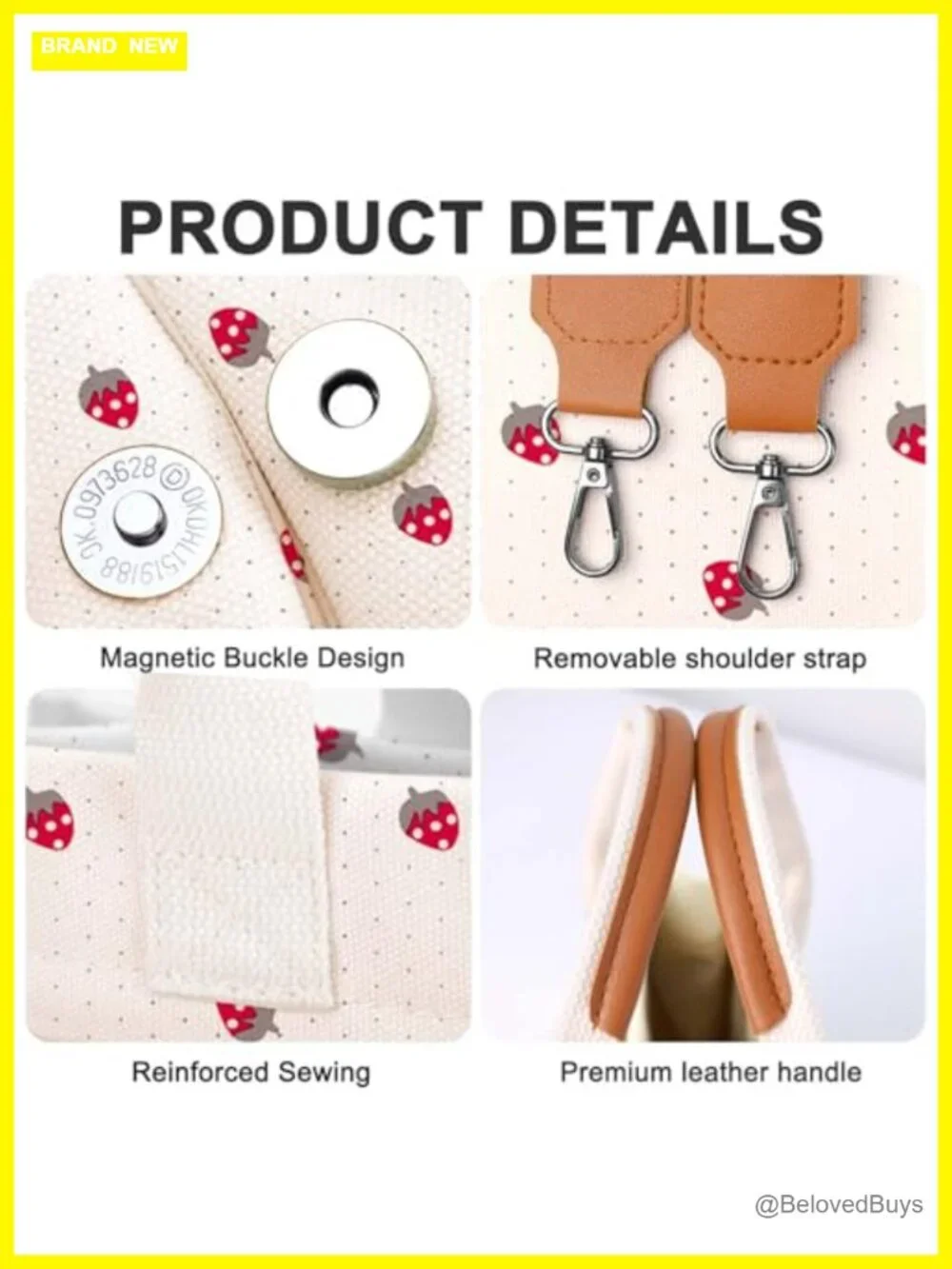 Canvas Tote Bag with Pockets Crossbody Shoulder Handbag Work Travel